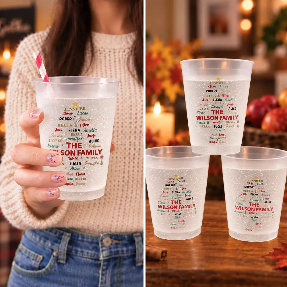 Sentimental,Christmas,Family,Custom Text - Custom Family Names Christmas - Personalized Frosted Cups