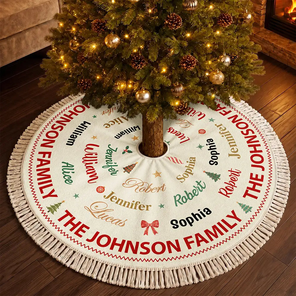 Sentimental,Christmas,Family,Custom Text - Custom Family Names Christmas - Personalized Tree Skirt