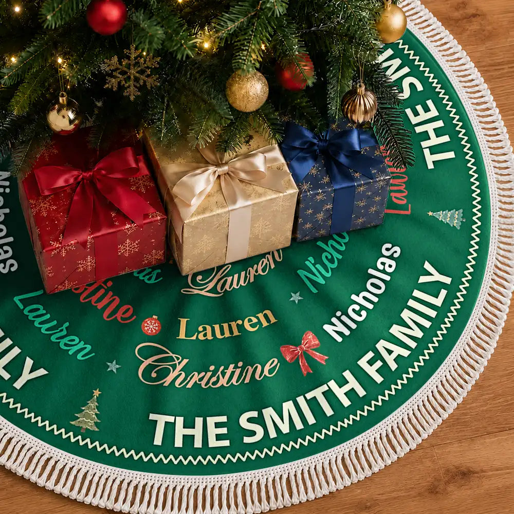 Sentimental,Christmas,Family,Custom Text - Custom Family Names Christmas - Personalized Tree Skirt