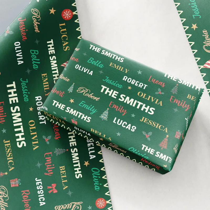 Sentimental,Christmas,Family,Custom Text - Custom Family Names Christmas - Personalized Wrapping Paper