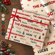 Sentimental,Christmas,Family,Custom Text - Custom Family Names Christmas - Personalized Wrapping Paper