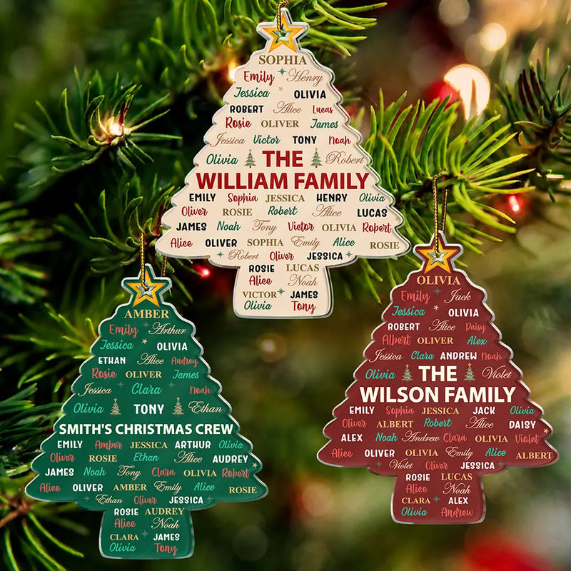 Sentimental,Christmas,Family,Custom Text - Custom Family Names Christmas Tree - Personalized Custom Shaped Acrylic Ornament