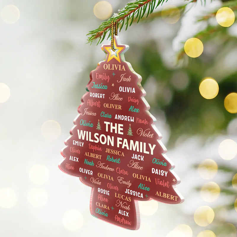 Sentimental,Christmas,Family,Custom Text - Custom Family Names Christmas Tree - Personalized Custom Shaped Acrylic Ornament