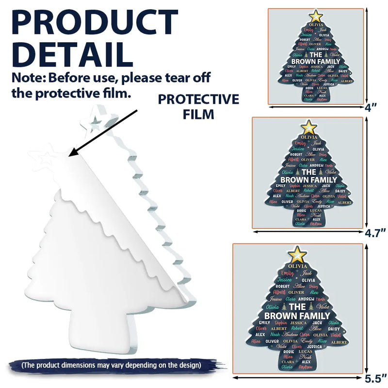 Sentimental,Christmas,Family,Custom Text - Custom Family Names Christmas Tree - Personalized Custom Shaped Acrylic Ornament