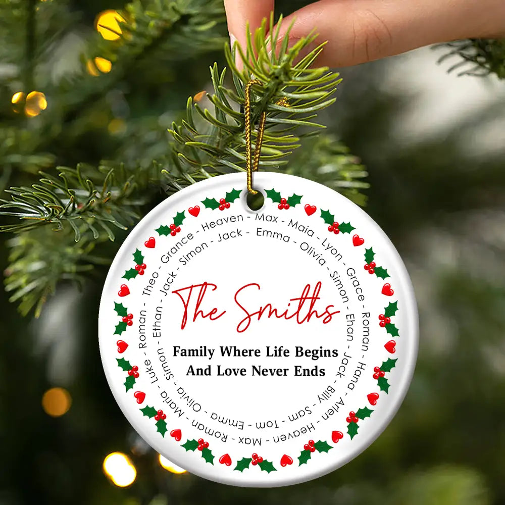 Sentimental,Christmas,Family,Text Shape - Circle - Custom Family Names Circle Together - Personalized Circle Ceramic Ornament