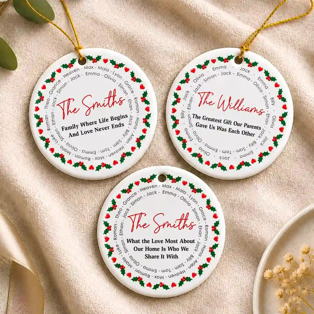 Sentimental,Christmas,Family,Text Shape - Circle - Custom Family Names Circle Together - Personalized Circle Ceramic Ornament