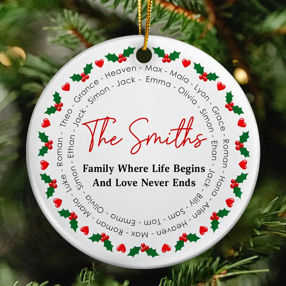 Custom Family Names Circle Together - Personalized Circle Ceramic Ornament