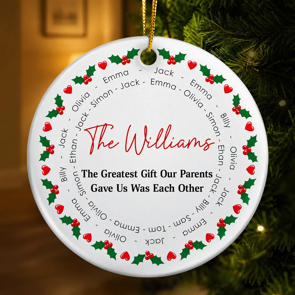 Sentimental,Christmas,Family,Text Shape - Circle - Custom Family Names Circle Together - Personalized Circle Ceramic Ornament