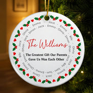 Sentimental,Christmas,Family,Text Shape - Circle - Custom Family Names Circle Together - Personalized Circle Ceramic Ornament