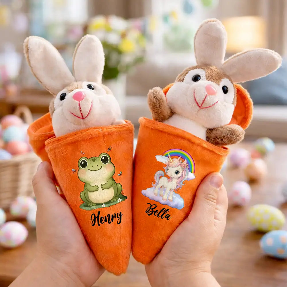 Easter,Happy,Gift For Kids,Dad - Children,Mom - Children,Grandpa - Grandkids,Grandma - Grandkids,Gift For Grandkids - Custom Favorite Animal And Name - Personalized Plush Reversible Carrot Bunny Keychain