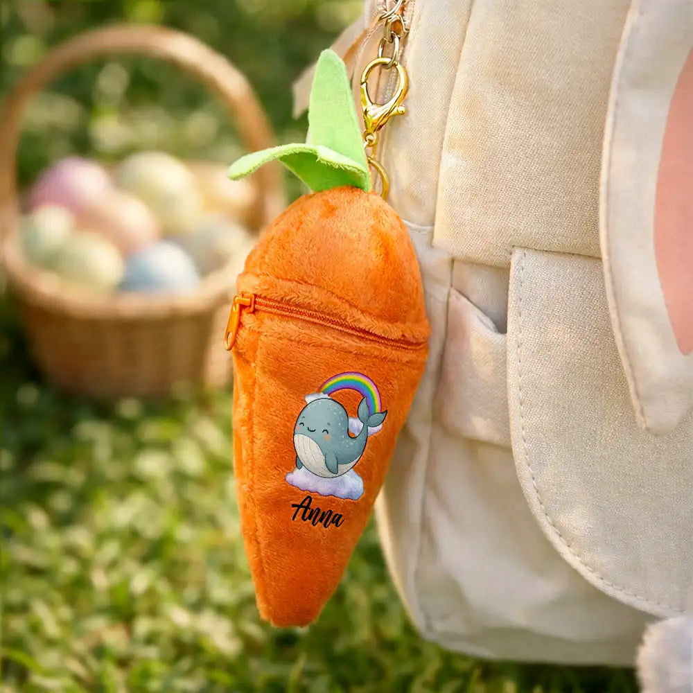 Easter,Happy,Gift For Kids,Dad - Children,Mom - Children,Grandpa - Grandkids,Grandma - Grandkids,Gift For Grandkids - Custom Favorite Animal And Name - Personalized Plush Reversible Carrot Bunny Keychain