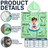 Gift For Kids,Beach,Summer,Adorable,Vector - Custom Kids Name Summer Swim Ring - Personalized Kids Hooded Poncho Towel
