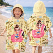 Gift For Kids,Beach,Summer,Adorable,Vector - Custom Kids Name Summer Swim Ring - Personalized Kids Hooded Poncho Towel