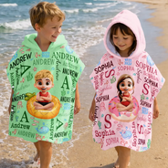 Gift For Kids,Beach,Summer,Adorable,Vector - Custom Kids Name Summer Swim Ring - Personalized Kids Hooded Poncho Towel