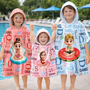 Gift For Kids,Beach,Summer,Adorable,Vector - Custom Kids Name Summer Swim Ring - Personalized Kids Hooded Poncho Towel