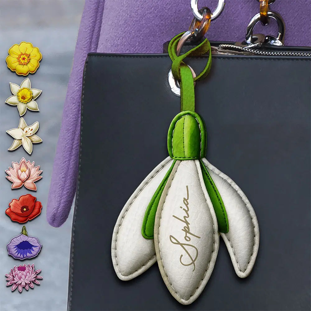 Custom Name Aesthetic Bag Accessories - Personalized Birth Flower Leather Charm