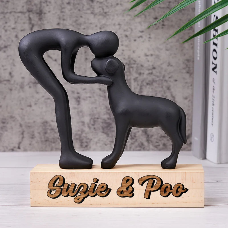 Dog Lovers,Love - Custom Name Aesthetic Hugging Pose Statue Memorial - Personalized Dog Sculpture