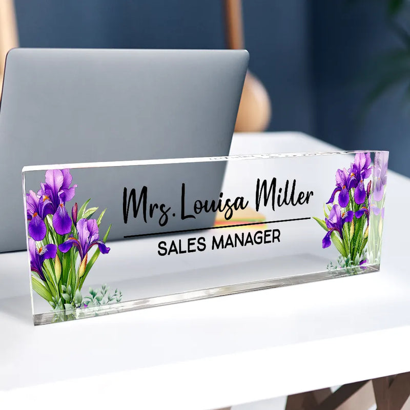 Gift For Women,Gift For Bestie,Gifts For Colleagues,Non-Eng,Gift For Yourself - Custom Name And Job Title With Birth Month Flower - Personalized Desk Name Plate