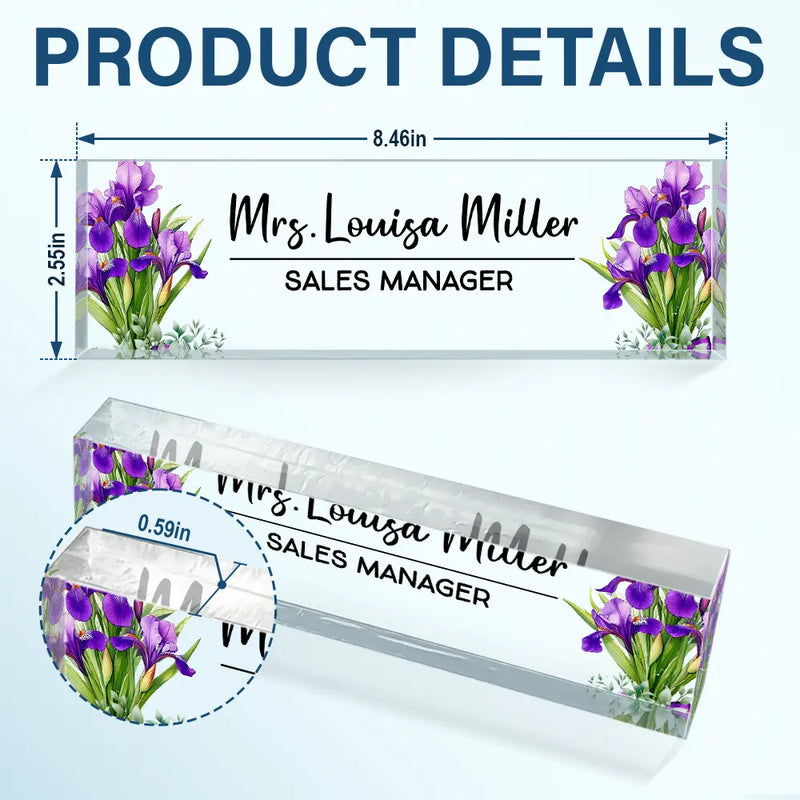 Gift For Women,Gift For Bestie,Gifts For Colleagues,Non-Eng,Gift For Yourself - Custom Name And Job Title With Birth Month Flower - Personalized Desk Name Plate