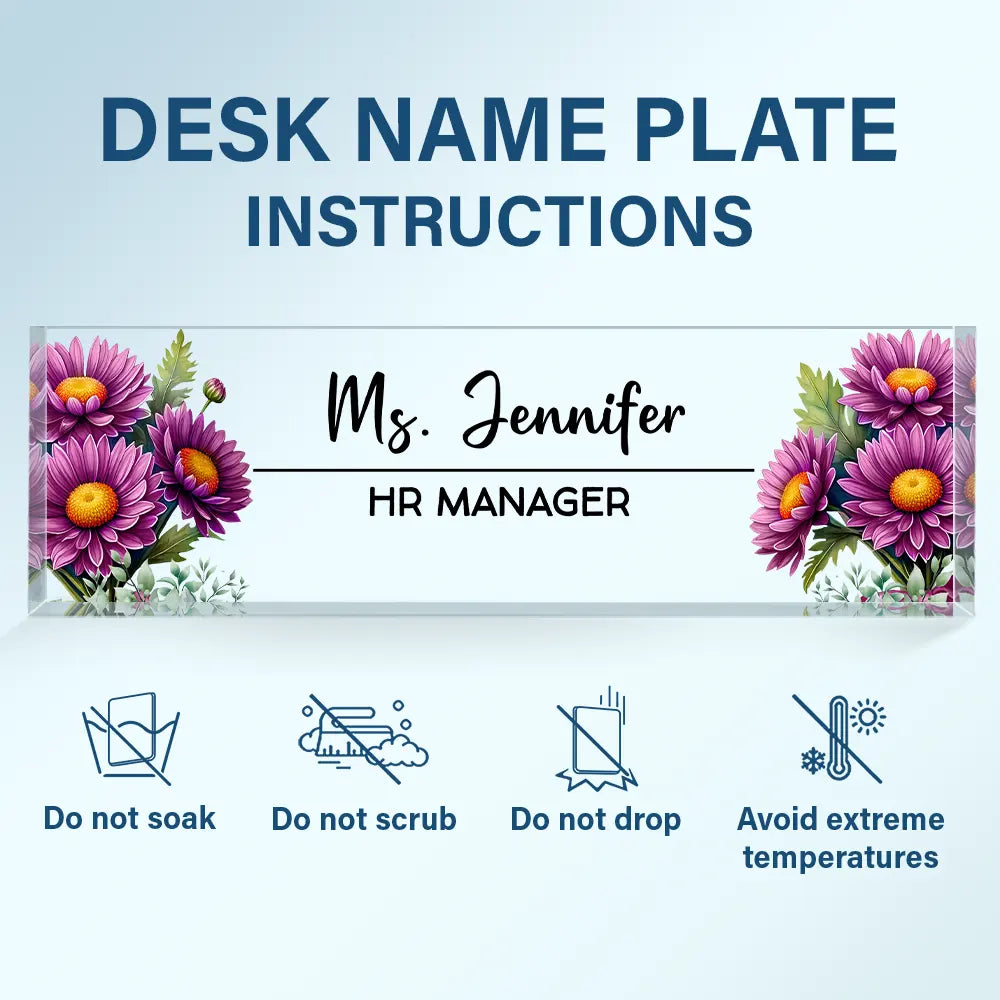 Gift For Women,Gift For Bestie,Gifts For Colleagues,Non-Eng,Gift For Yourself - Custom Name And Job Title With Birth Month Flower - Personalized Desk Name Plate