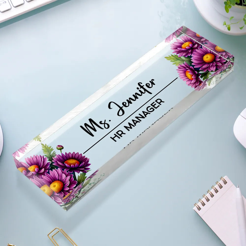 Gift For Women,Gift For Bestie,Gifts For Colleagues,Non-Eng,Gift For Yourself - Custom Name And Job Title With Birth Month Flower - Personalized Desk Name Plate