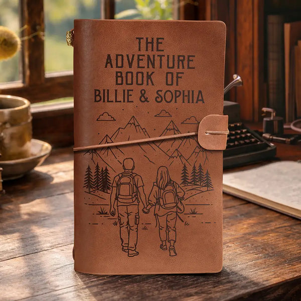 Gift For Couples,Old Couples,Gift For Husband,Gift For Wife,Gift For Boyfriend,Gift For Girlfriend,Happy - The Adventure Book Of Happy Couple - Personalized Leather Vintage Journal