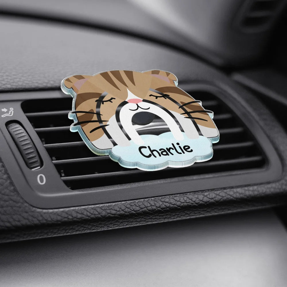 Cat Lovers,Happy - Custom Name Boho Rainbow Style Cat Face - Personalized Acrylic Car Vent Clip