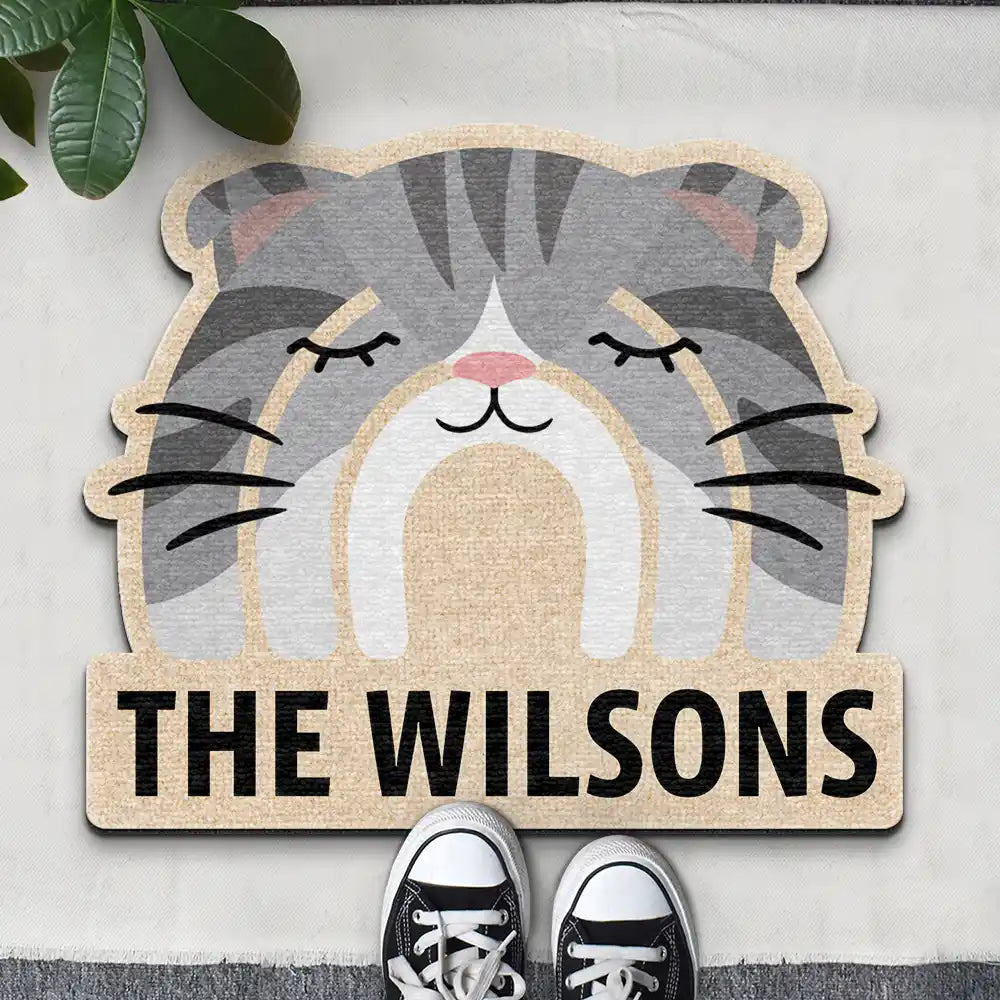 Custom Name Boho Rainbow Style Cat Face - Personalized Custom Shaped Doormat