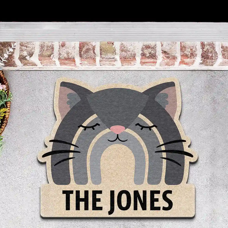 Cat Lovers,Happy - Custom Name Boho Rainbow Style Cat Face - Personalized Custom Shaped Doormat