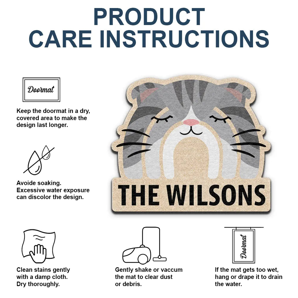 Cat Lovers,Happy - Custom Name Boho Rainbow Style Cat Face - Personalized Custom Shaped Doormat