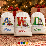 Top Market,Sentimental,Christmas,Family,Vector - Custom Name Christmas Initial Letter With Character Gift For Family Kids - Personalized Favor Bag