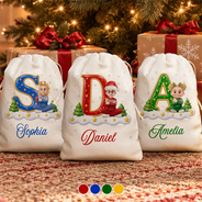 Top Market,Sentimental,Christmas,Family,Vector - Custom Name Christmas Initial Letter With Character Gift For Family Kids - Personalized Favor Bag