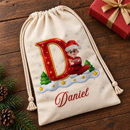 Top Market,Sentimental,Christmas,Family,Vector - Custom Name Christmas Initial Letter With Character Gift For Family Kids - Personalized Favor Bag