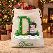Top Market,Sentimental,Christmas,Family,Vector - Custom Name Christmas Initial Letter With Character Gift For Family Kids - Personalized Favor Bag