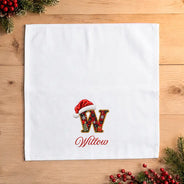 Top Market,Sentimental,Christmas,Family,Icon - Custom Name Christmas Plaid Santa Hat Initial Monogram Gift For Family - Personalized Reusable Napkin