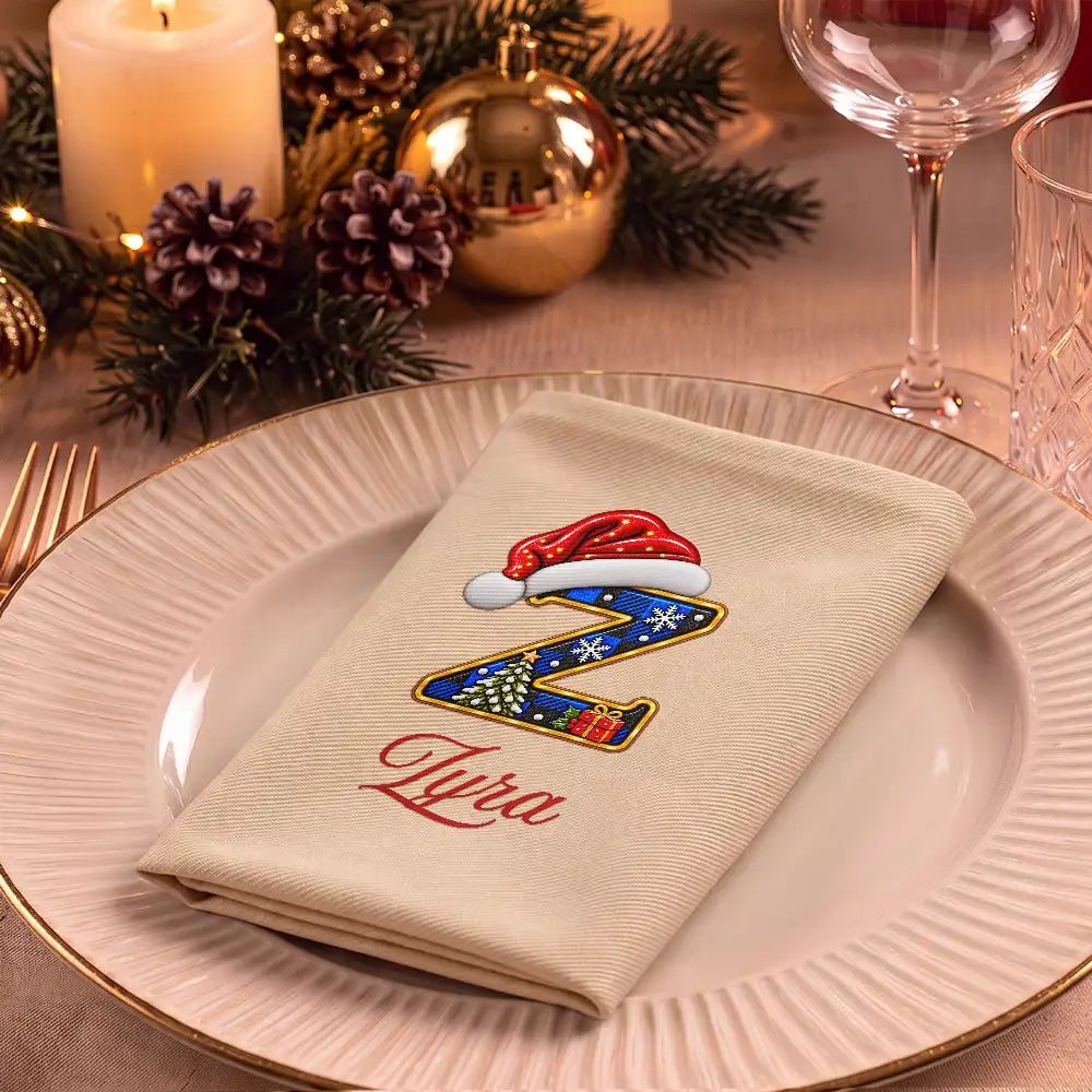 Top Market,Sentimental,Christmas,Family,Icon - Custom Name Christmas Plaid Santa Hat Initial Monogram Gift For Family - Personalized Reusable Napkin