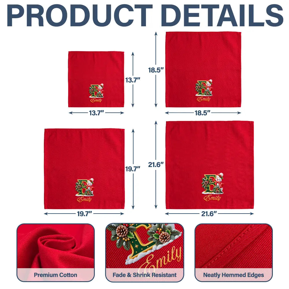 Top Market,Sentimental,Christmas,Family,Icon - Custom Name Christmas Snowman Initial Monogram Gift For Family - Personalized Reusable Napkin