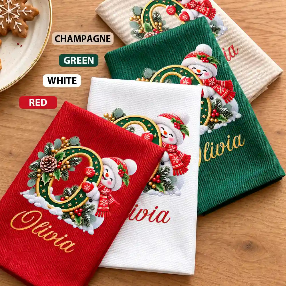 Top Market,Sentimental,Christmas,Family,Icon - Custom Name Christmas Snowman Initial Monogram Gift For Family - Personalized Reusable Napkin