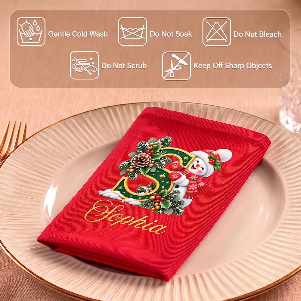 Top Market,Sentimental,Christmas,Family,Icon - Custom Name Christmas Snowman Initial Monogram Gift For Family - Personalized Reusable Napkin