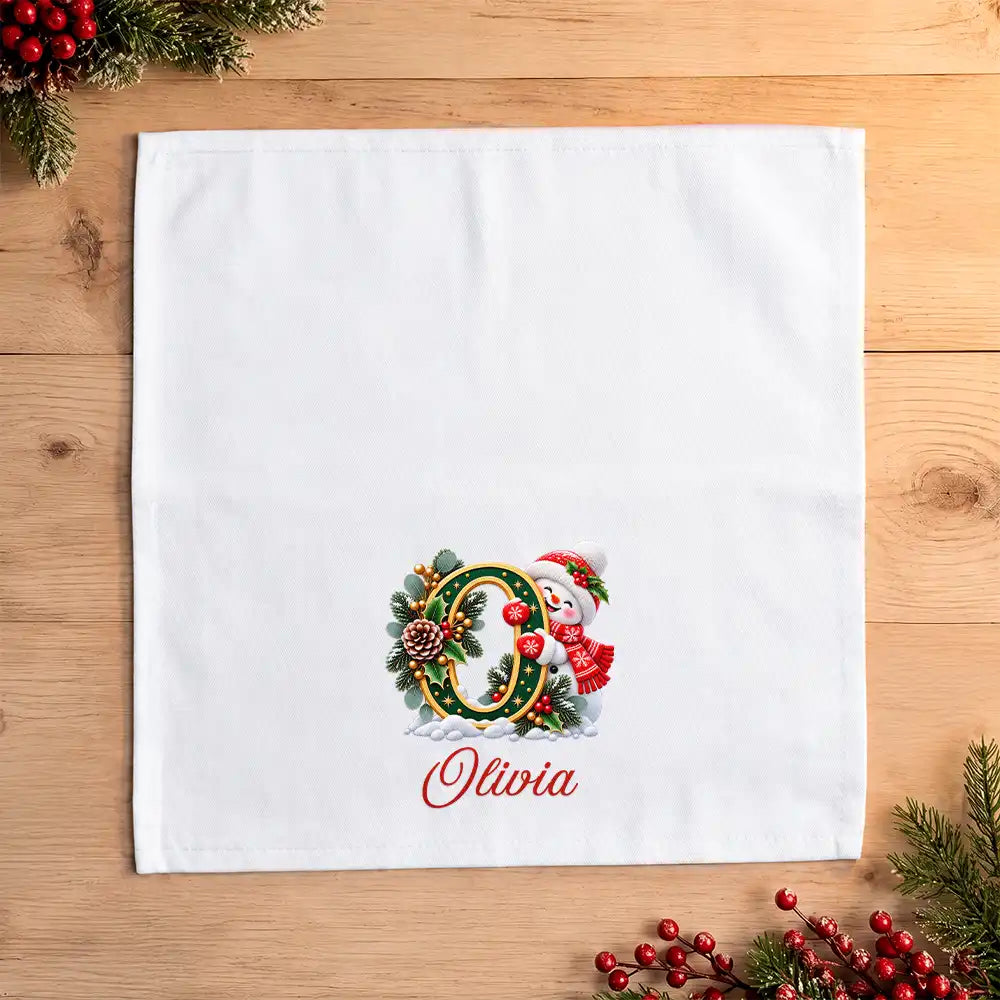 Top Market,Sentimental,Christmas,Family,Icon - Custom Name Christmas Snowman Initial Monogram Gift For Family - Personalized Reusable Napkin