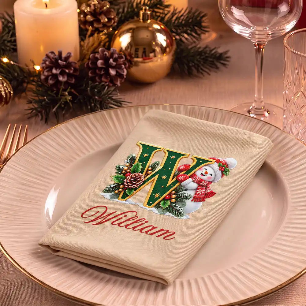 Top Market,Sentimental,Christmas,Family,Icon - Custom Name Christmas Snowman Initial Monogram Gift For Family - Personalized Reusable Napkin