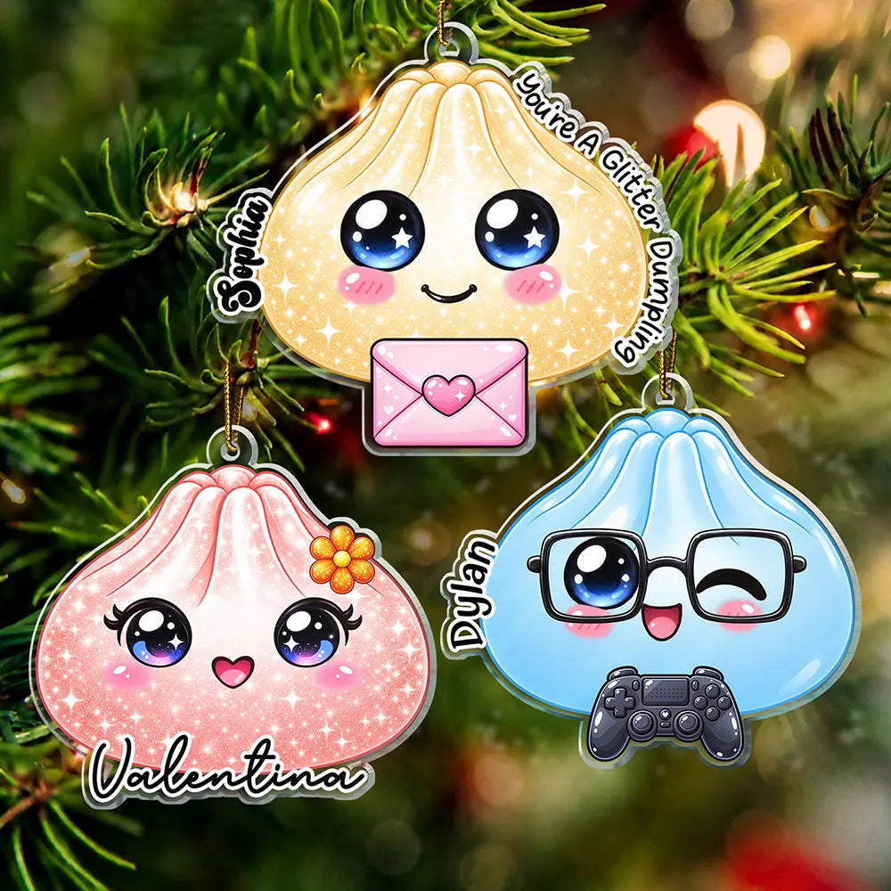Custom Name Cute Dumpling Character Squishy Hunting Gift For Kids - Personalized Custom Shaped Acrylic Ornament