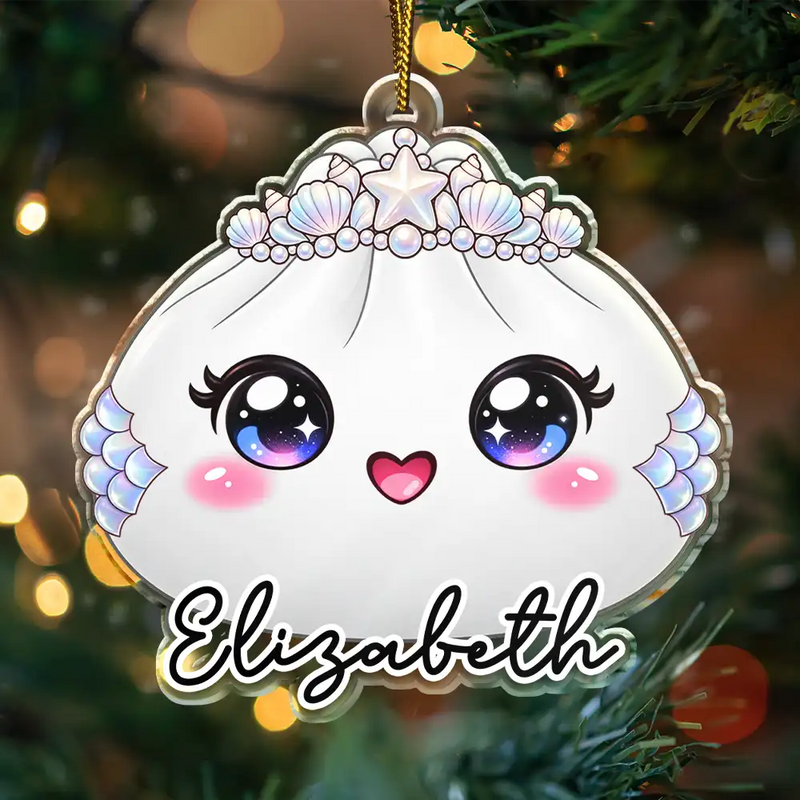 Playful,Christmas,Gift For Kids,Icon - Custom Name Cute Dumpling Character Squishy Hunting Gift For Kids - Personalized Custom Shaped Acrylic Ornament