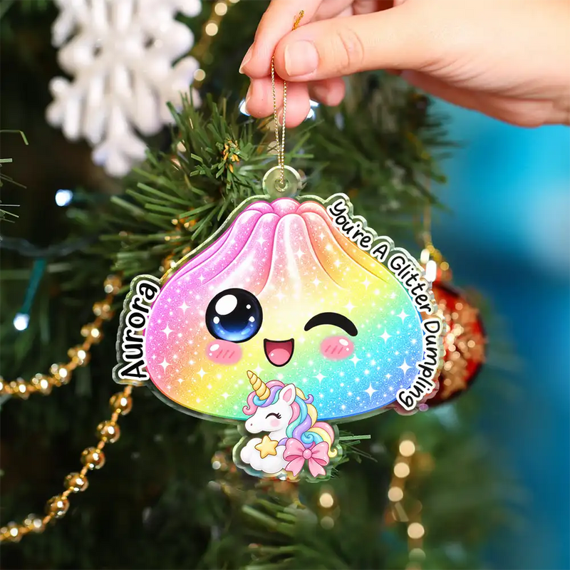 Playful,Christmas,Gift For Kids,Icon - Custom Name Cute Dumpling Character Squishy Hunting Gift For Kids - Personalized Custom Shaped Acrylic Ornament