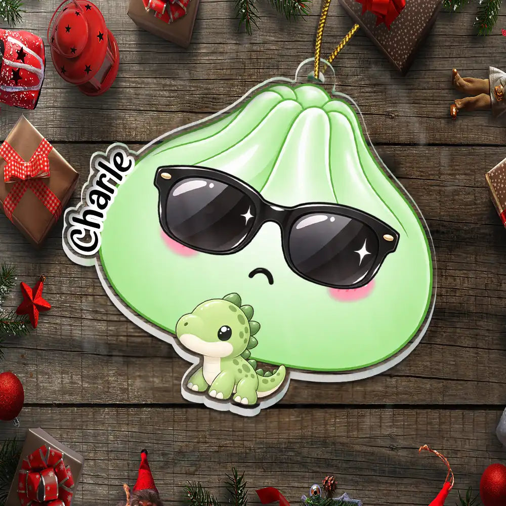 Playful,Christmas,Gift For Kids,Icon - Custom Name Cute Dumpling Character Squishy Hunting Gift For Kids - Personalized Custom Shaped Acrylic Ornament