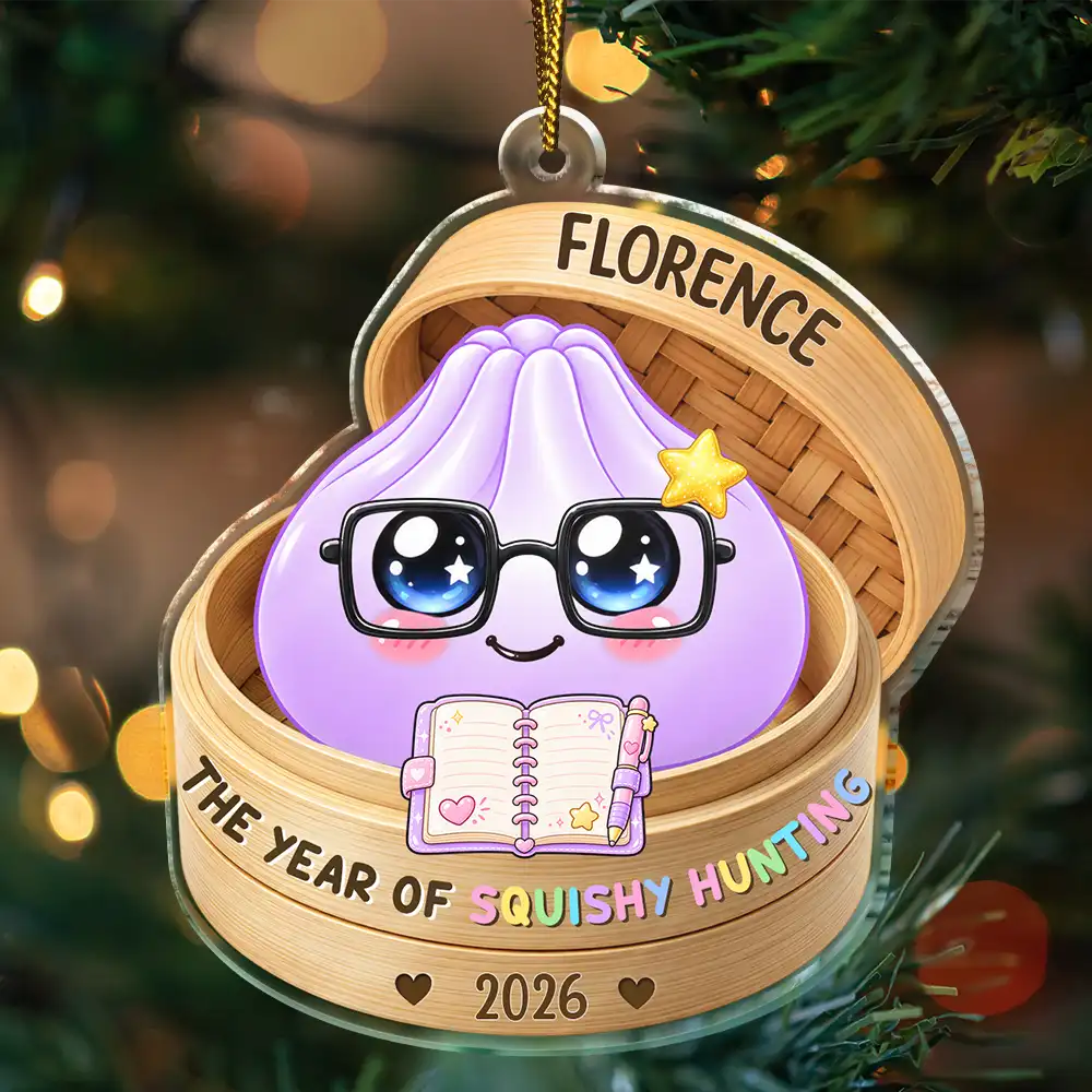 Playful,Christmas,Gift For Kids,Icon - Custom Name Cute Dumpling In Steamer Basket Squishy Hunting Gift For Kids - Personalized Custom Shaped Acrylic Ornament