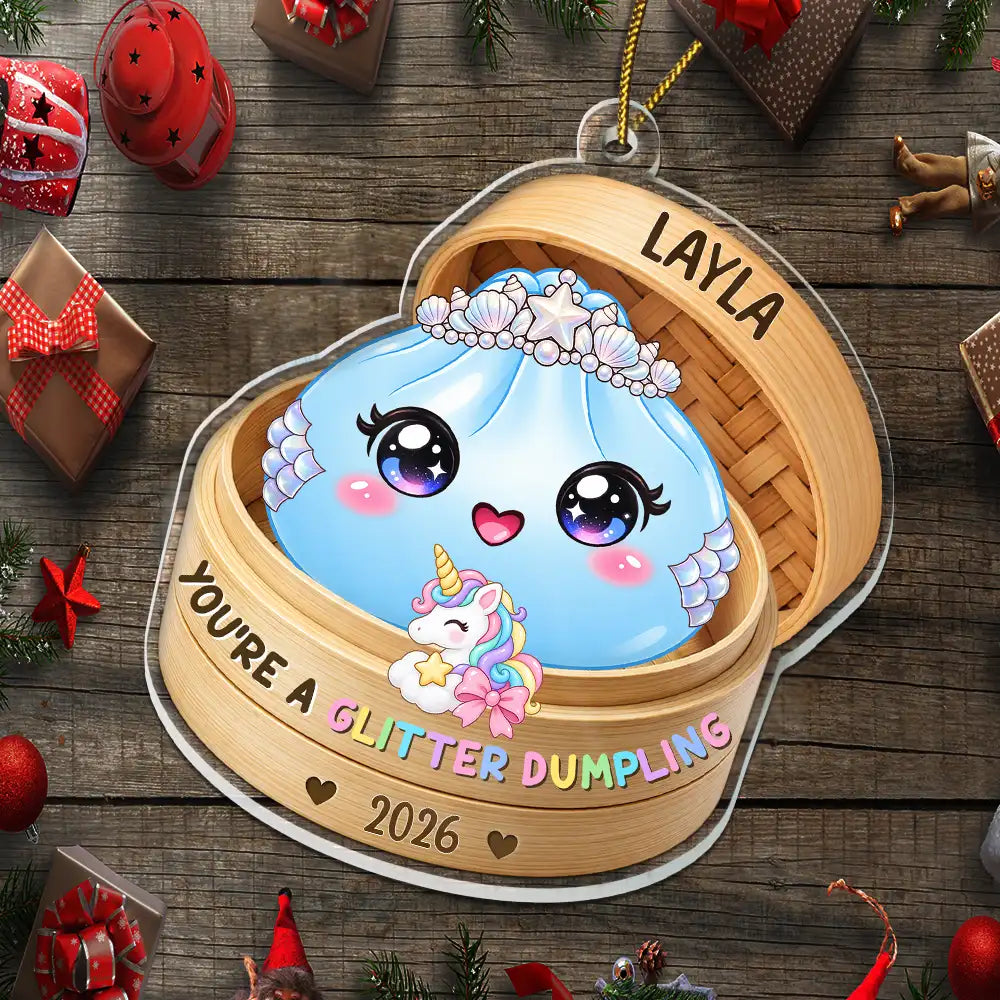 Playful,Christmas,Gift For Kids,Icon - Custom Name Cute Dumpling In Steamer Basket Squishy Hunting Gift For Kids - Personalized Custom Shaped Acrylic Ornament