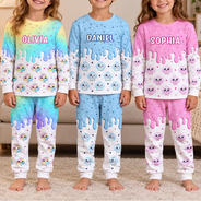 Playful,Christmas,Gift For Kids,Icon - Custom Name Dumpling Pattern Dripping Ice Cream Squishy Hunting Gift For Kids - Personalized Kid Pajamas Set