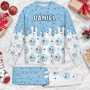 Playful,Christmas,Gift For Kids,Icon - Custom Name Dumpling Pattern Dripping Ice Cream Squishy Hunting Gift For Kids - Personalized Kid Pajamas Set