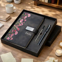 Gift For Grandma,Gift For Mother,Love,Happy - Custom Name Faux Pressed Birth Flower - Personalized Leather Notebook Set
